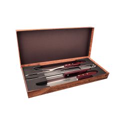Jogo Trinchante em Inox e Cabos de Madeira Polywood Vermelho 3 Peças - Tramontina 