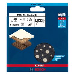 Starter kit Bosch EXPERT M480 125 mm 2xG80 2XG120 2XG180 + 1 prato de borracha, 7 peças