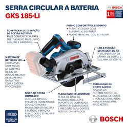 Serra Circular à bateria Bosch GKS 185-LI, 18V SB, com disco