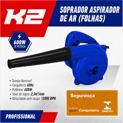 Soprador e Aspirador de Folhas Elétrico 600W - K2