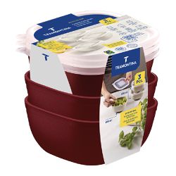 Jogo de Potes Vermelho Com tampa Transparente 600ml - 3 Peças (25098/702) - Tramontina