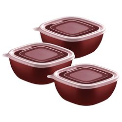 Jogo de Potes Vermelho Com tampa Transparente 600ml - 3 Peças (25098/702) - Tramontina