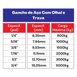 Kit Gancho De Aço Com Olhal E Trava 1000kg 5/16'' (5,0002) - Nord 