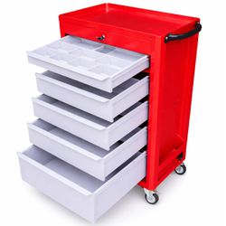 Carrinho Para Ferramentas Vermelho Com 6 Gavetas + Jogo de Ferramentas 16 Peças - Fercar
