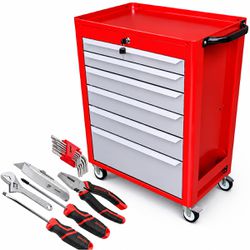 Carrinho Para Ferramentas Vermelho Com 6 Gavetas + Jogo de Ferramentas 16 Peças - Fercar