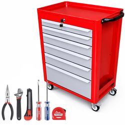 Carrinho Para Ferramentas Vermelho Com 6 Gavetas + Jogo de Ferramentas 6 Peças - Fercar