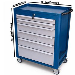 Carrinho Para Ferramentas Fechado Com 6 Gavetas Azul (C08) - Fercar
