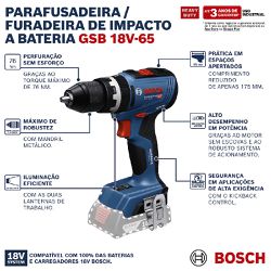 Parafusadeira / Furadeira de Impacto GSB 18V-65 - SB (06019N31E3) - Bosch
