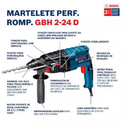 Martelete rompedor Bosch GBH 2-24 D 820W em maleta