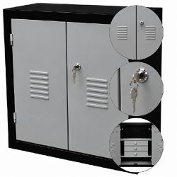 Armário Para Ferramentas Fechado Com 3 Gavetas Preto e Cinza (1241) - Fercar
