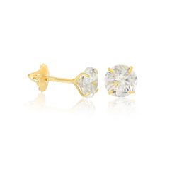 Par De Brinco Com Zircônia 4mm Em Ouro 18k - 4278 - RIZZI JOIAS