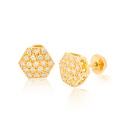 Brinco Sextavado Em Ouro 18k Com Diamantes - B325 - RIZZI JOIAS