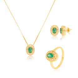 Conjunto Esmeralda Com Brilhantes Em Ouro 18k - A7... - RIZZI JOIAS