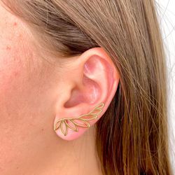 Brinco Ear Cuff Folhas Banho Ouro 18k - Roanne Jóias