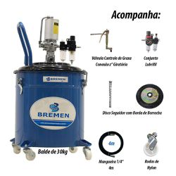 Propulsora Pneumática de Graxa 30Kg,Movel, Mang, bico, Lubrifil e Disco 9166 - Romata Ferramentas e Máquinas