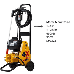 LAVADORA PROFISSIONAL LAVA JATO ALTA PRESSÃO MÓVEL MOTOR MONOFASICO 1,0CV 11L/Min 450PSI 220V MB-147 - Romata Ferramentas e Máquinas