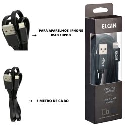 CABO CONECTOR ELGIN USB 2.0 APPLE LIGHTNING 1 METRO PRETO P/ IOS - Romata Ferramentas e Máquinas