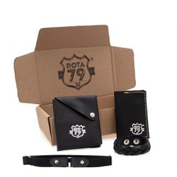 Kit Carteira Masculina Tricks, Porta Cartão Rústico RVIII Cinto Elastico s/ fivela e Pulseira trança... - Rota 79