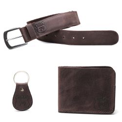 Kit Máximo com cinto masculino ROTA79 Premium, Carteira FIT masculina Kansas de Couro e Chaveiro Chocolate