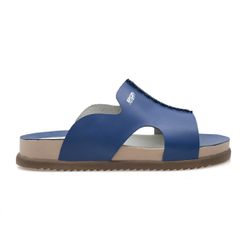  Sandalia Slide de Couro Bicolor Papete Confort Free Rota79 cor Azul /Branco - Rota 79