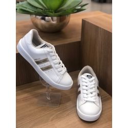 TENIS CASUAL BRANCO E DOURADO FEMININO - 00076206 - RR CALÇADOS 