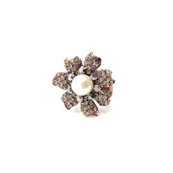 Maxi anel de flor com strass Black Diamon e pérolas no banho Vintage