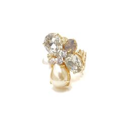Maxi anel bijuterias finas com pedras banhado no dourado