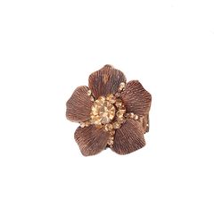 Anel de bijuterias finas de flor com strass banhado no vintage
