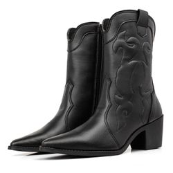 Bota Feminina Texana Bico Fino Cano Curto Conforta... - Montie