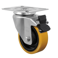 Rodízio Amarelo Giratório Com Freio Gl 414 Pn Schioppa - Santec