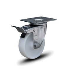 Rodízio Giratório 412 Nylon Branco com Placa e Freio Colson - Santec