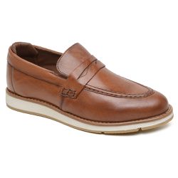 Sapato Casual Masculino Loafer de Couro Caramelo 1... - SAPATO CLICK