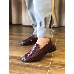  Mocassim baixo verniz marsala - FIL795 - Talline Sapatilhas Atacado