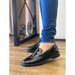  Mocassim baixo verniz preto  - FIL794 - Talline Sapatilhas Atacado