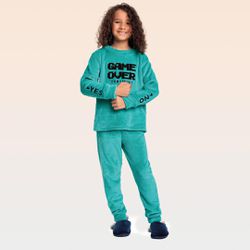 CONJUNTO. PIJAMA BLUSÃO MANGA LONGA E CALÇA AZUL T... - Talline Sapatilhas Atacado