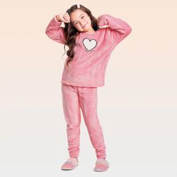  Conjunto pijama blusão e calça em fleece Rosa cla... - Talline Sapatilhas Atacado