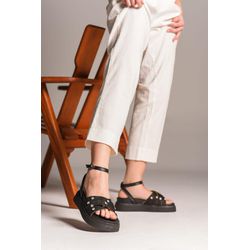  Flatform trabalhada e strass preta - FIL955 - Talline Sapatilhas Atacado