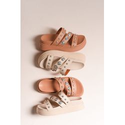Flatform Nude com Detalhes Prata - FIL962 - Talline Sapatilhas Atacado