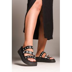 Flatform Preta com Detalhes Prata - FIL960 - Talline Sapatilhas Atacado