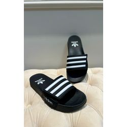 Slide Ad Preta com Listra Branca de Velcro - SLD00 - Talline Sapatilhas Atacado