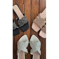 Rasteira Branca Strass - FIL1247 - Talline Sapatilhas Atacado