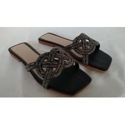 Rasteira Preta Strass - FIL1233 - Talline Sapatilhas Atacado