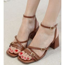 Sandália Salto Bloco Caramelo - FIL1260 - Catalogo Pronta Entrega