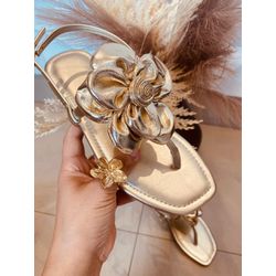 Rasteira Flor Ouro Light - FIL1035 - Talline Sapatilhas Atacado