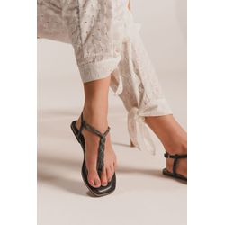 Rasteira fio trançado brilho preto - FIL1070 - Talline Sapatilhas Atacado