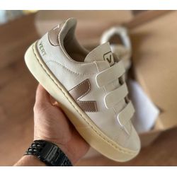 Tênis Velcro Branco Off com V Rose Metalizado - FI... - Talline Sapatilhas Atacado