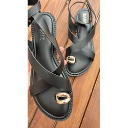 Rasteira X Preta com Detalhe Metalizado Dedão - ST... - Catalogo Pronta Entrega