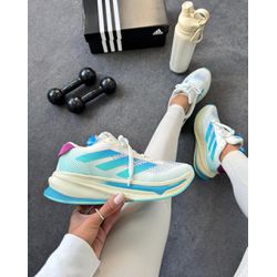 Tênis Feminino Esportivo Running Branco com Azul A... - Talline Sapatilhas Atacado