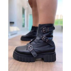 Bota Fivela Preta - NAT459a - Talline Sapatilhas Atacado