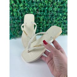Chinelo HAV Creme Logo - HAV009 - Talline Sapatilhas Atacado